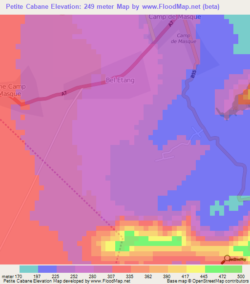 Petite Cabane,Mauritius Elevation Map