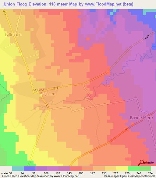 Union Flacq,Mauritius Elevation Map