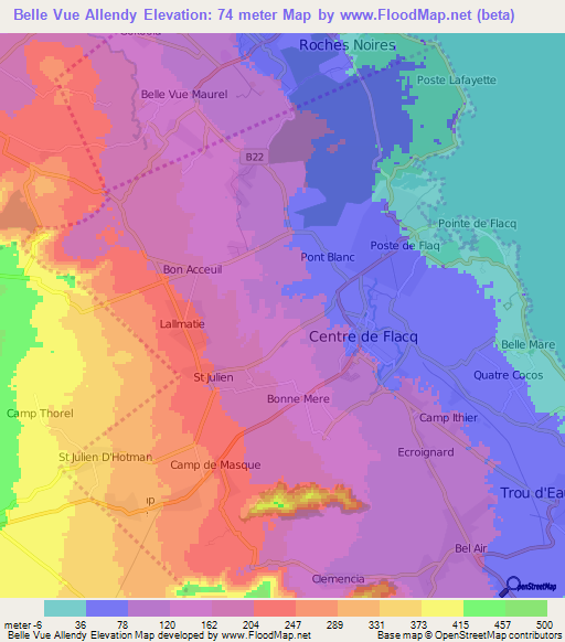 Belle Vue Allendy,Mauritius Elevation Map