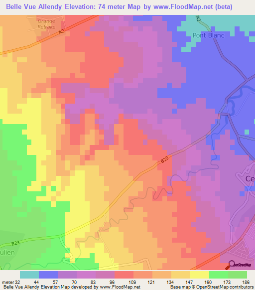 Belle Vue Allendy,Mauritius Elevation Map