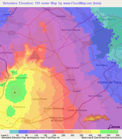 Belvedere,Mauritius Elevation Map