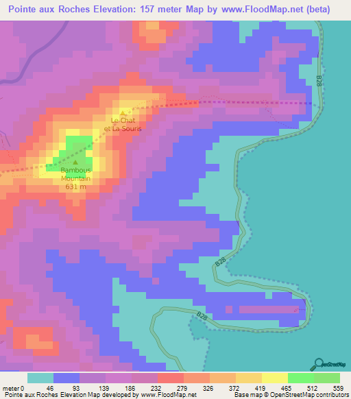 Pointe aux Roches,Mauritius Elevation Map
