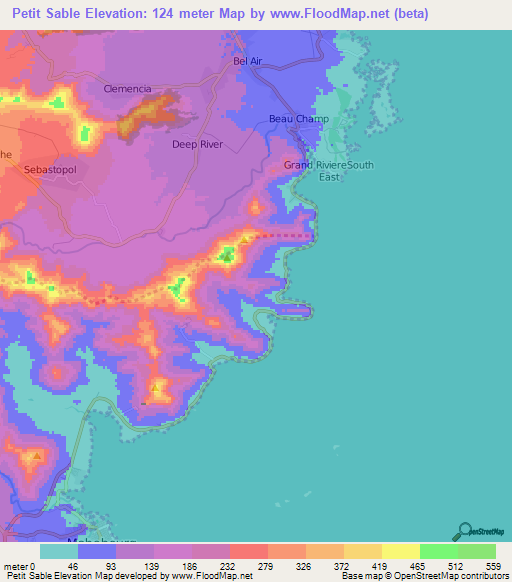 Petit Sable,Mauritius Elevation Map
