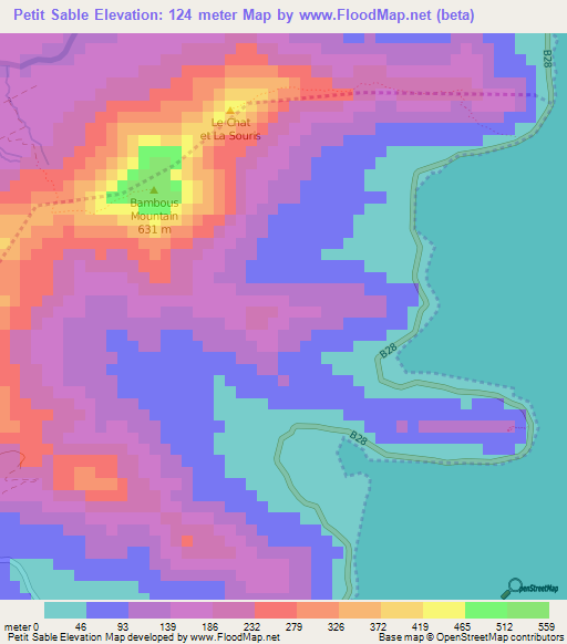Petit Sable,Mauritius Elevation Map