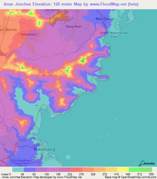 Anse Jonchee,Mauritius Elevation Map