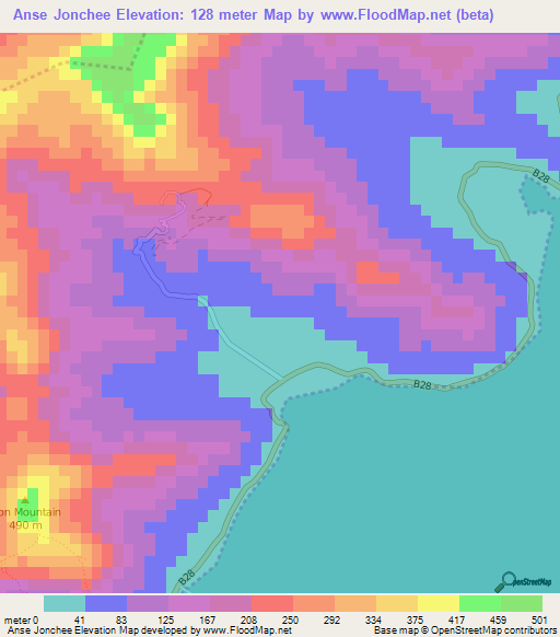 Anse Jonchee,Mauritius Elevation Map