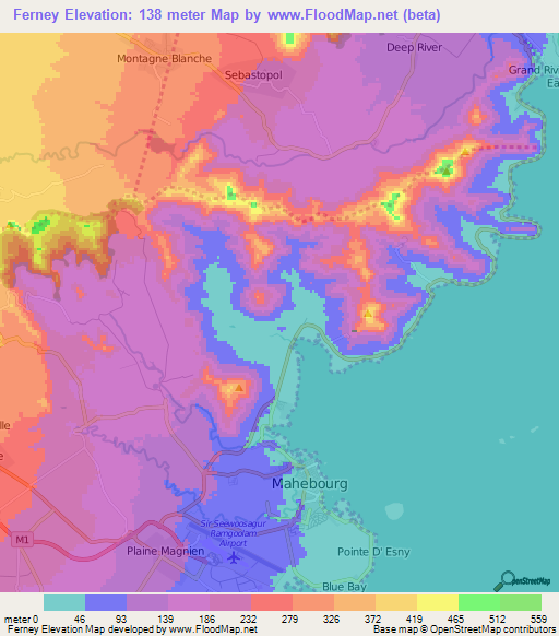 Ferney,Mauritius Elevation Map