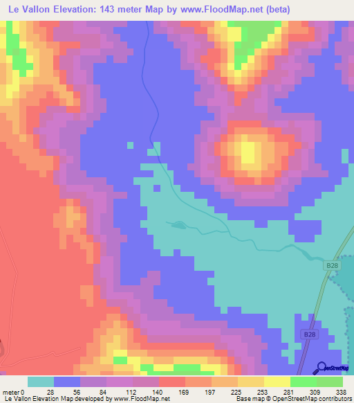 Le Vallon,Mauritius Elevation Map