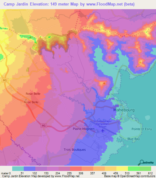 Camp Jardin,Mauritius Elevation Map