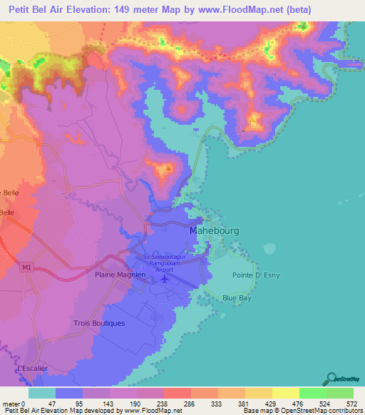 Petit Bel Air,Mauritius Elevation Map