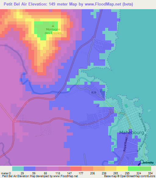 Petit Bel Air,Mauritius Elevation Map