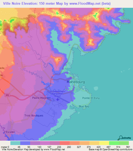 Ville Noire,Mauritius Elevation Map