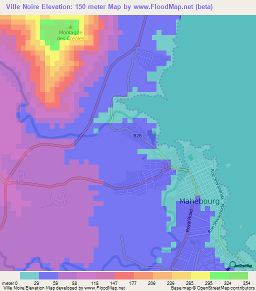 Ville Noire,Mauritius Elevation Map