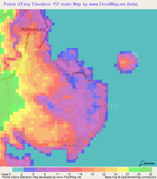 Pointe d'Esny,Mauritius Elevation Map