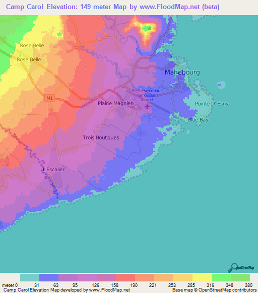 Camp Carol,Mauritius Elevation Map
