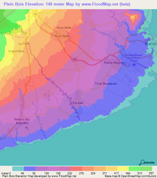 Plein Bois,Mauritius Elevation Map