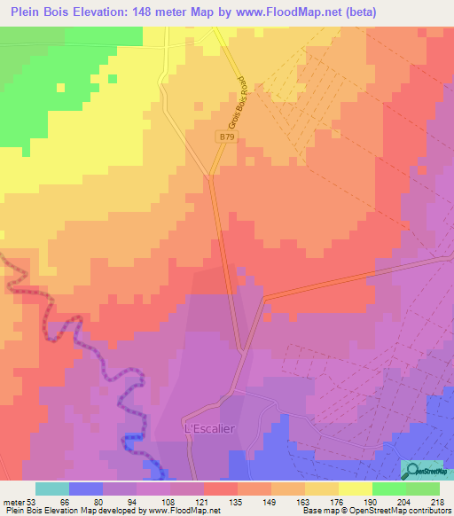 Plein Bois,Mauritius Elevation Map