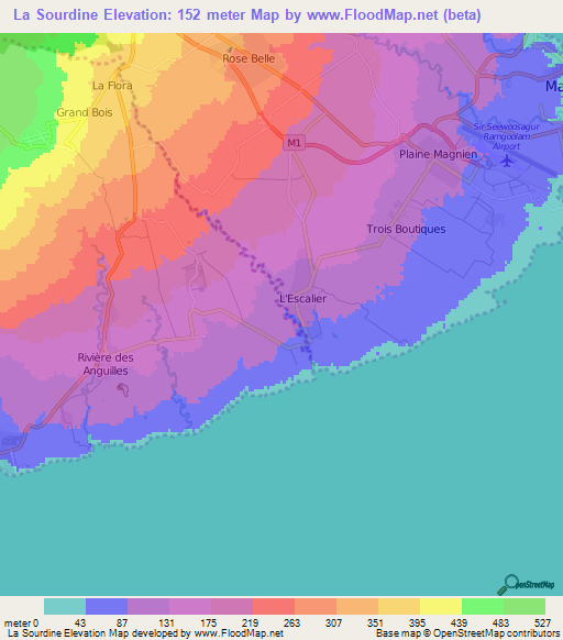 La Sourdine,Mauritius Elevation Map