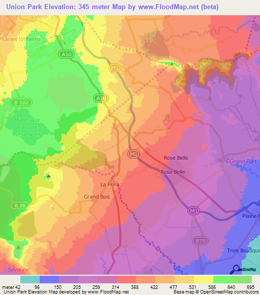 Union Park,Mauritius Elevation Map