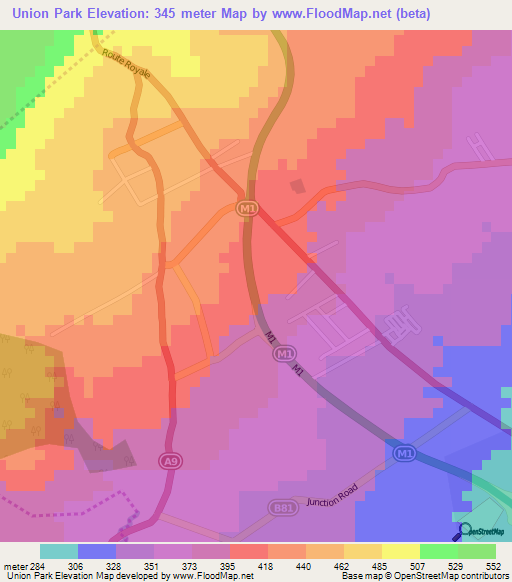Union Park,Mauritius Elevation Map