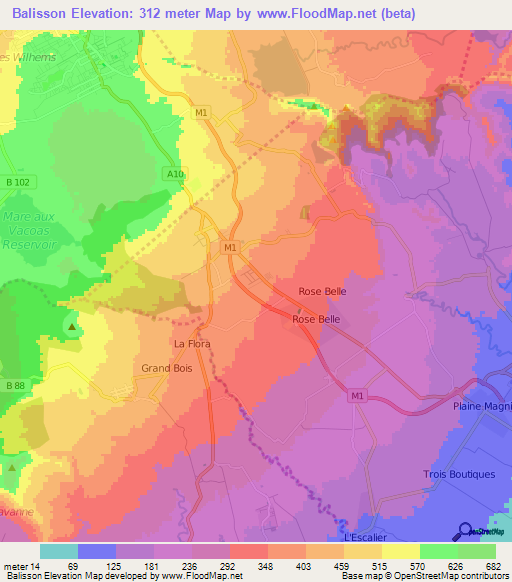Balisson,Mauritius Elevation Map