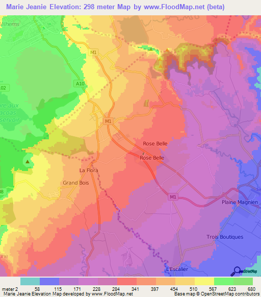 Marie Jeanie,Mauritius Elevation Map