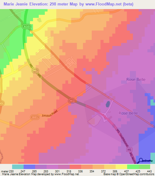 Marie Jeanie,Mauritius Elevation Map