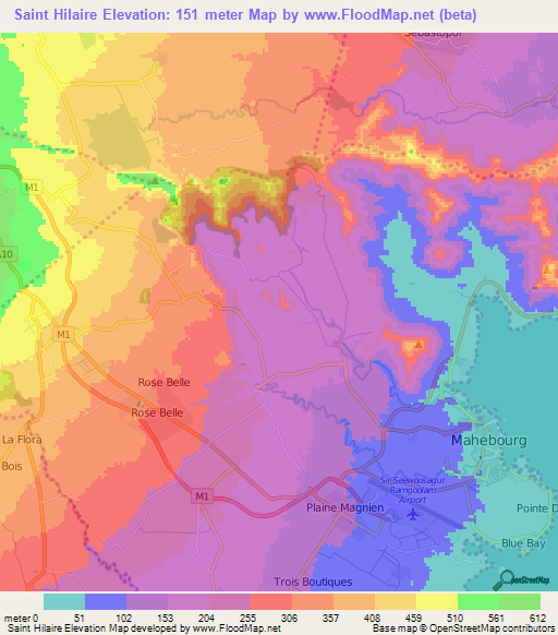 Saint Hilaire,Mauritius Elevation Map