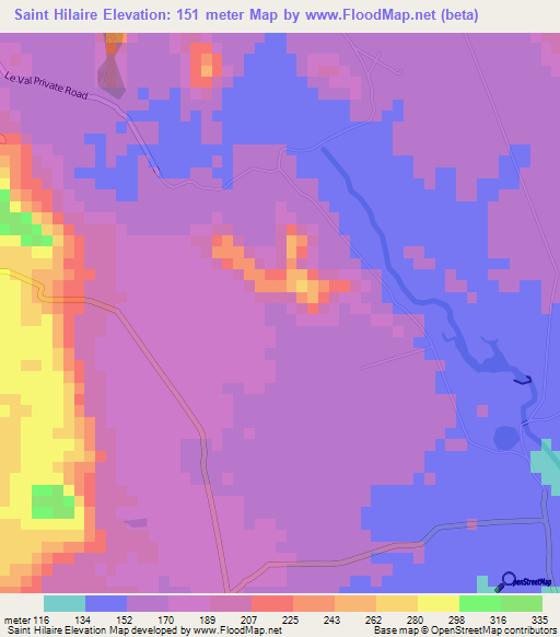 Saint Hilaire,Mauritius Elevation Map
