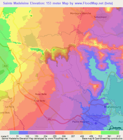 Sainte Madeleine,Mauritius Elevation Map