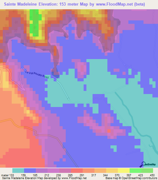 Sainte Madeleine,Mauritius Elevation Map