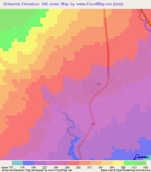 Britannia,Mauritius Elevation Map