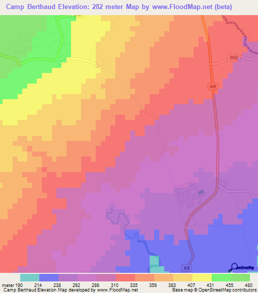 Camp Berthaud,Mauritius Elevation Map