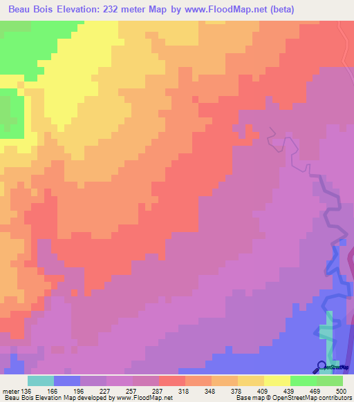 Beau Bois,Mauritius Elevation Map