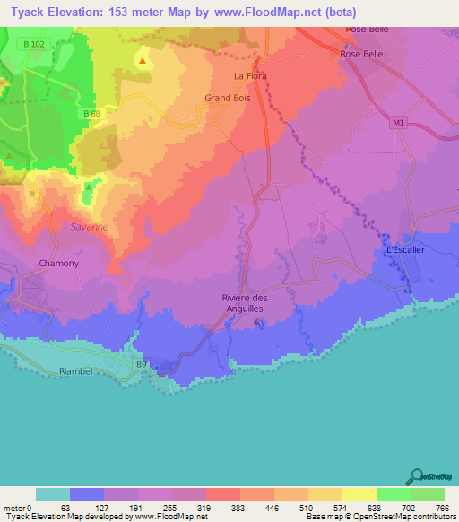 Tyack,Mauritius Elevation Map