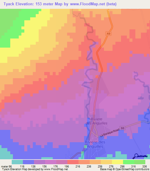 Tyack,Mauritius Elevation Map