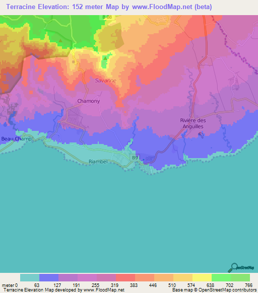 Terracine,Mauritius Elevation Map