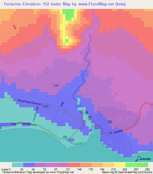 Terracine,Mauritius Elevation Map