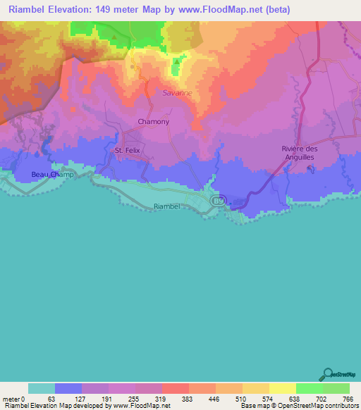 Riambel,Mauritius Elevation Map