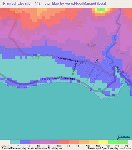 Riambel,Mauritius Elevation Map