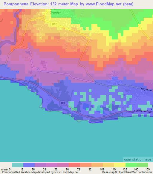 Pomponnette,Mauritius Elevation Map
