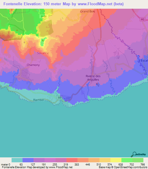 Fontenelle,Mauritius Elevation Map