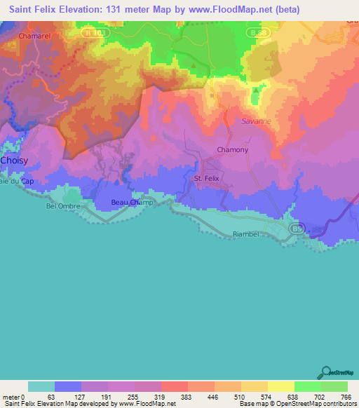 Saint Felix,Mauritius Elevation Map