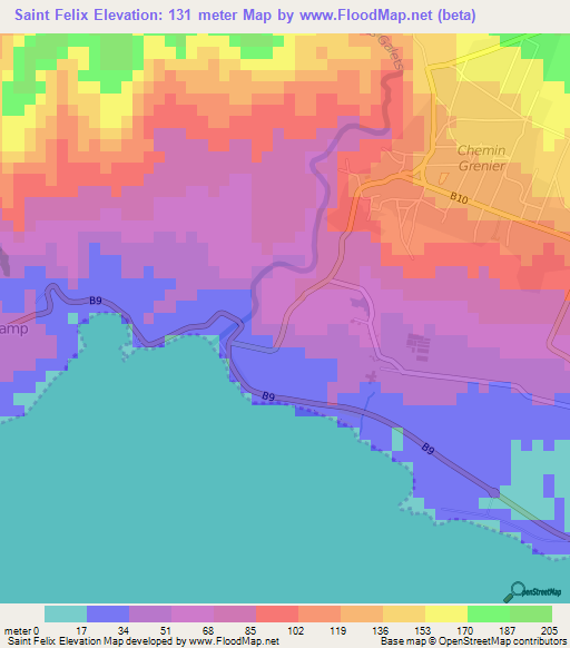 Saint Felix,Mauritius Elevation Map
