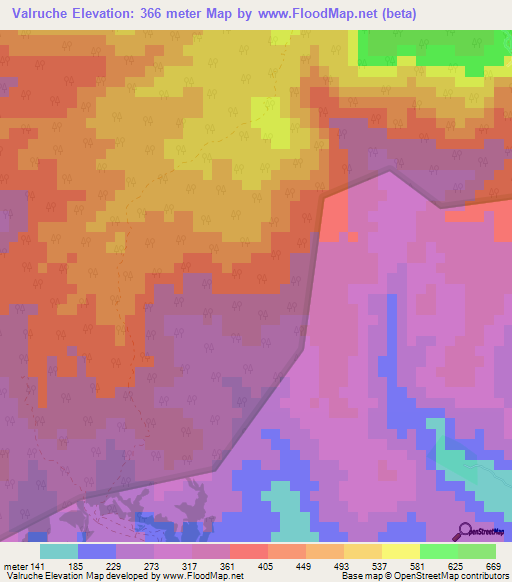 Valruche,Mauritius Elevation Map