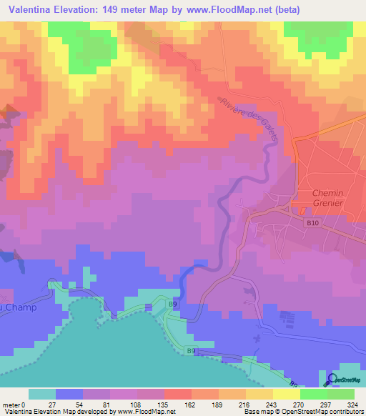 Valentina,Mauritius Elevation Map