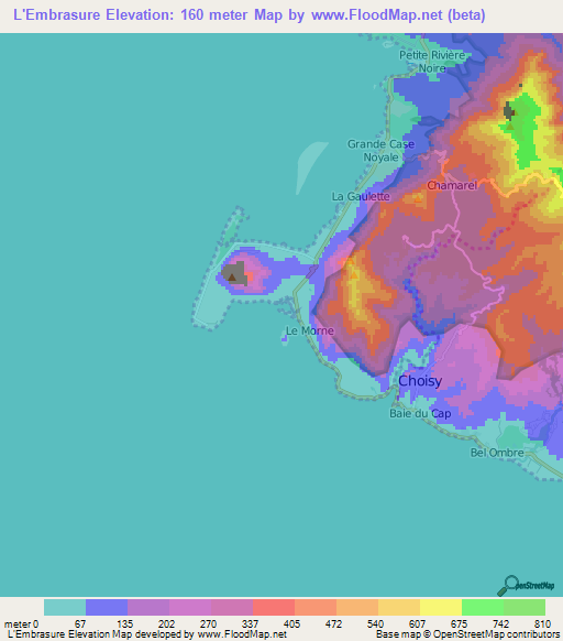 L'Embrasure,Mauritius Elevation Map