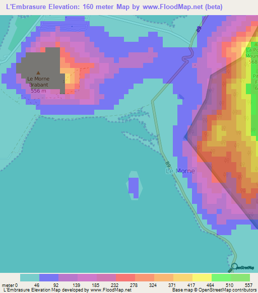 L'Embrasure,Mauritius Elevation Map