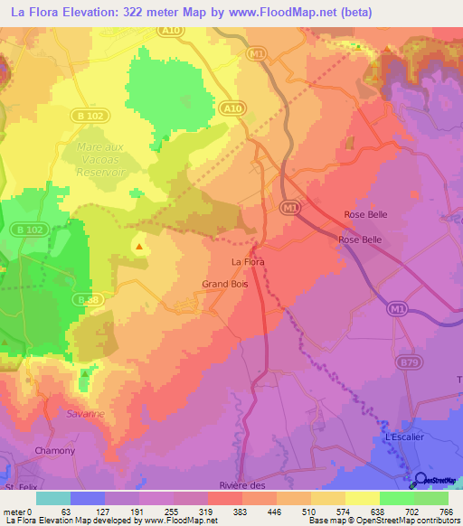 La Flora,Mauritius Elevation Map