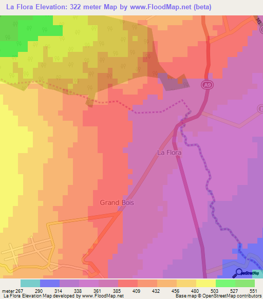 La Flora,Mauritius Elevation Map